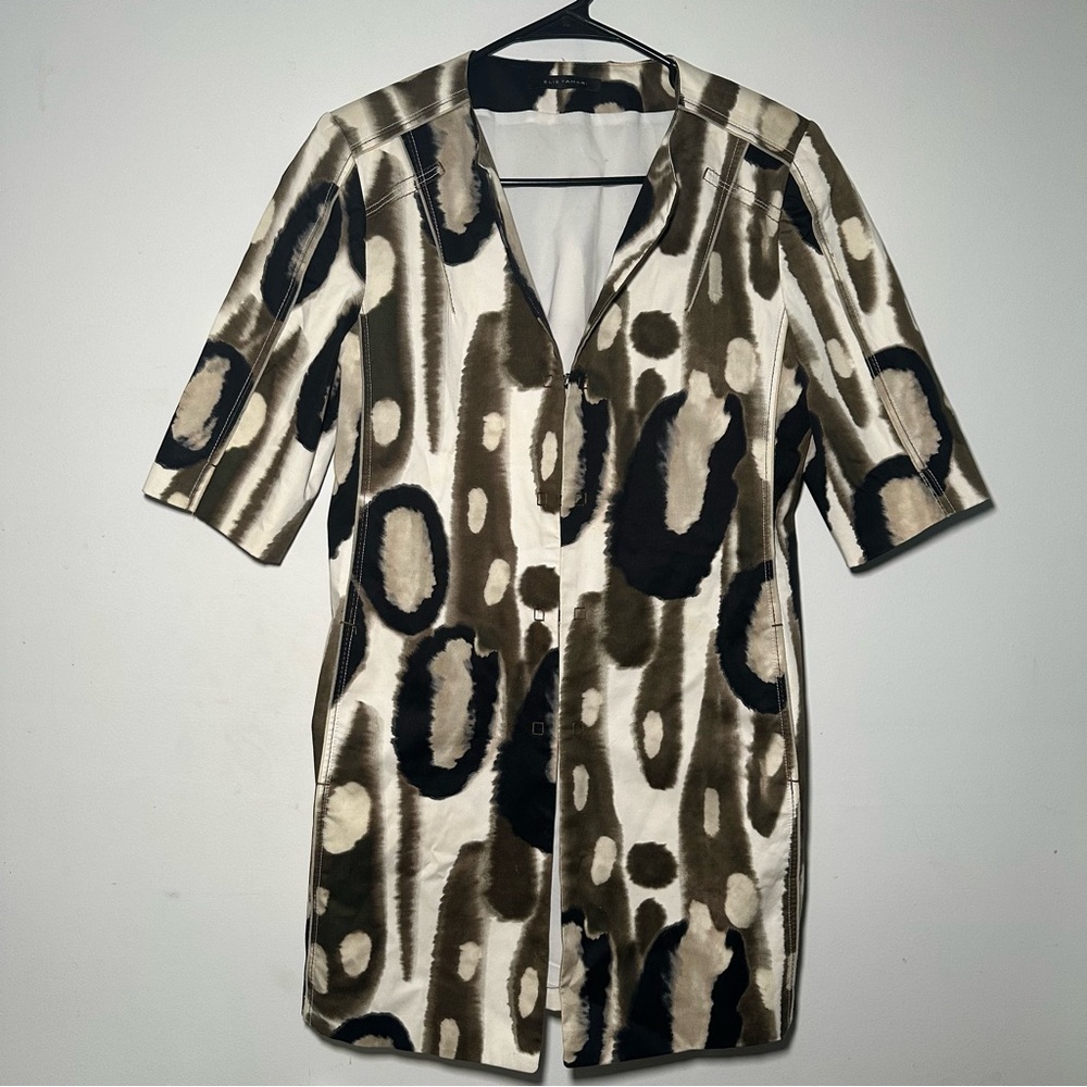 Elie Tahari Roslyn Printed Mid Length Topper Coat Shacket Size
